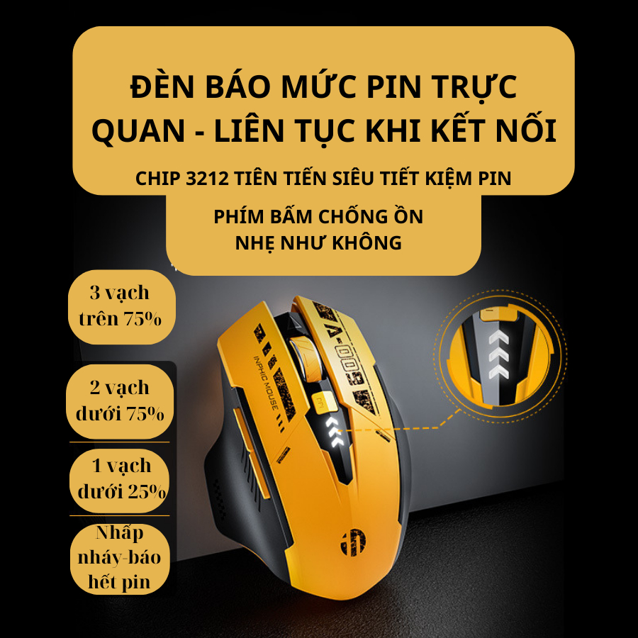 Chuột Gaming Không Dây Maxcotech Inphic A9 Giảm Ồn - 3 Chế Độ Kết Nối Phù Hợp PC/Laptop/Máy Tính Bảng/Điện Thoại