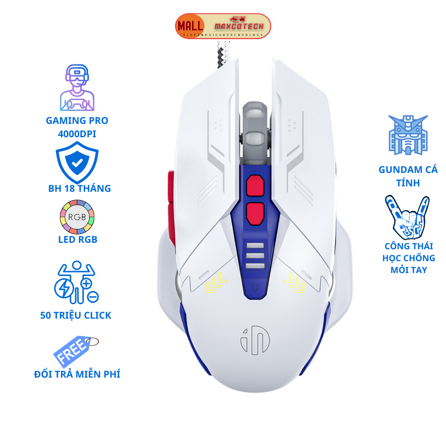 Chuột máy tính chuyên game maxcotech Inphic W9 thiết kế Gundam đẹp mắt led rgb độ nhạy cao cho Game thủ