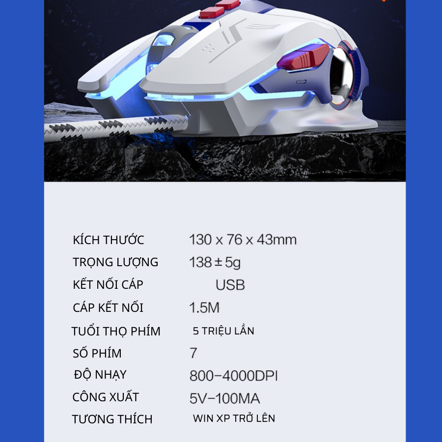 Chuột máy tính chuyên game maxcotech Inphic W9 thiết kế Gundam đẹp mắt led rgb độ nhạy cao cho Game thủ
