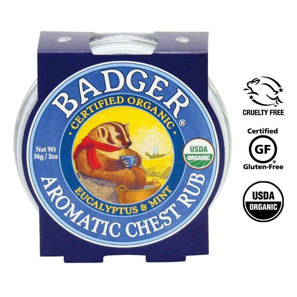 Sáp Dầu Ấm Ngực Giảm Ho Nghẹt Mũi Thành Phần Hữu Cơ An Toàn Lành Tính Cho Bé, Trẻ Sơ Sinh BADGER Organic Chest Rub Balm