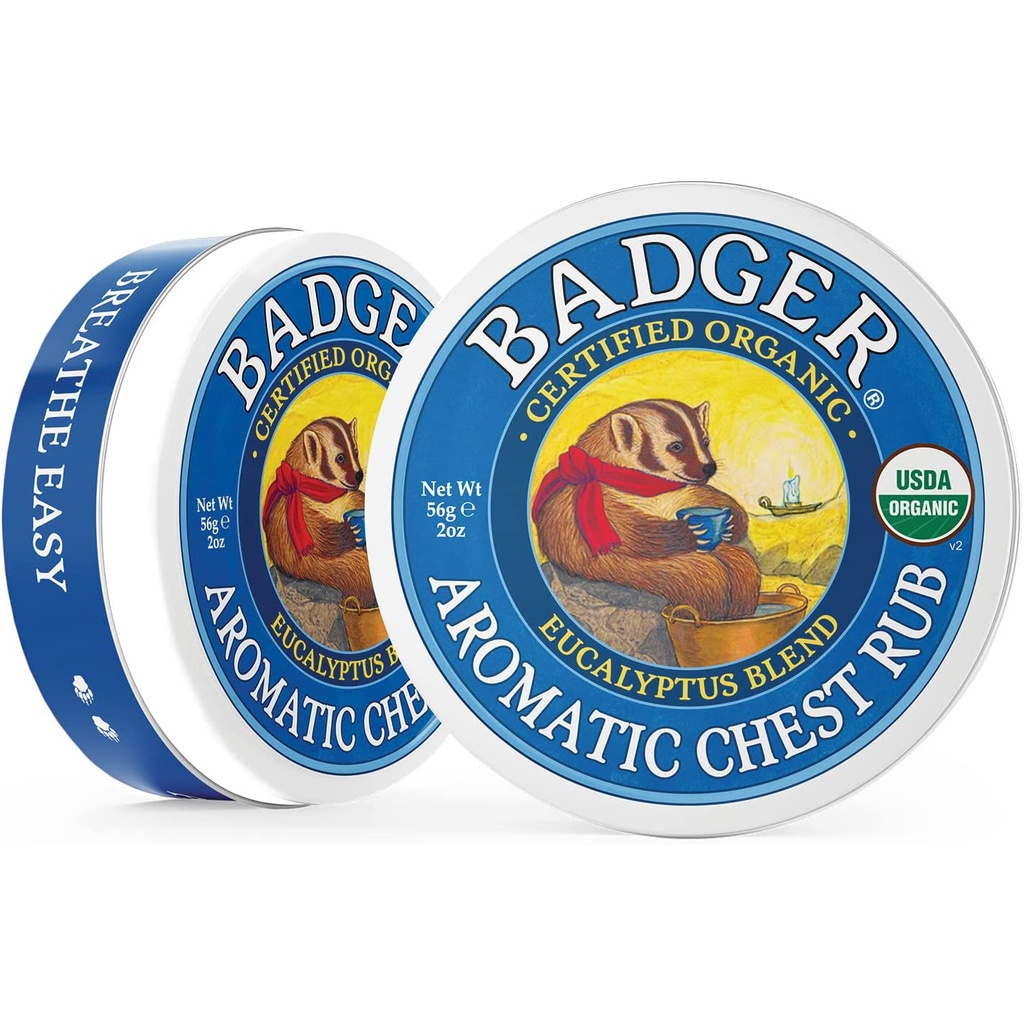 Sáp Dầu Ấm Ngực Giảm Ho Nghẹt Mũi Thành Phần Hữu Cơ An Toàn Lành Tính Cho Bé, Trẻ Sơ Sinh BADGER Organic Chest Rub Balm