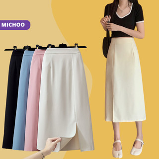 Chân Váy dài công sở MICHOO chữ a dài midi xẻ chất tuyết mưa mày trắng đen be nâu