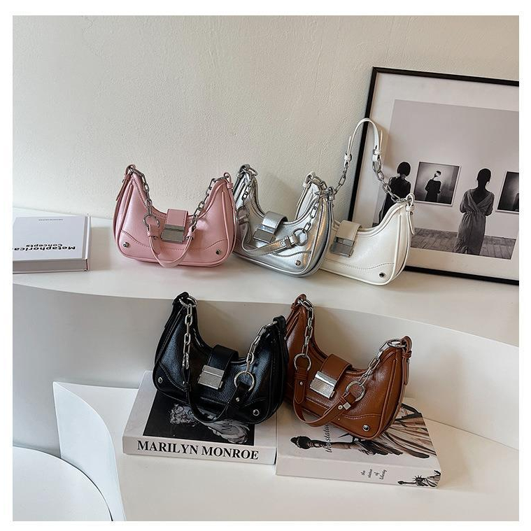 Túi đeo vai nữ túi xách dáng thuyền kẹp nách kèm dây đeo chéo khóa sập phối xích LK342