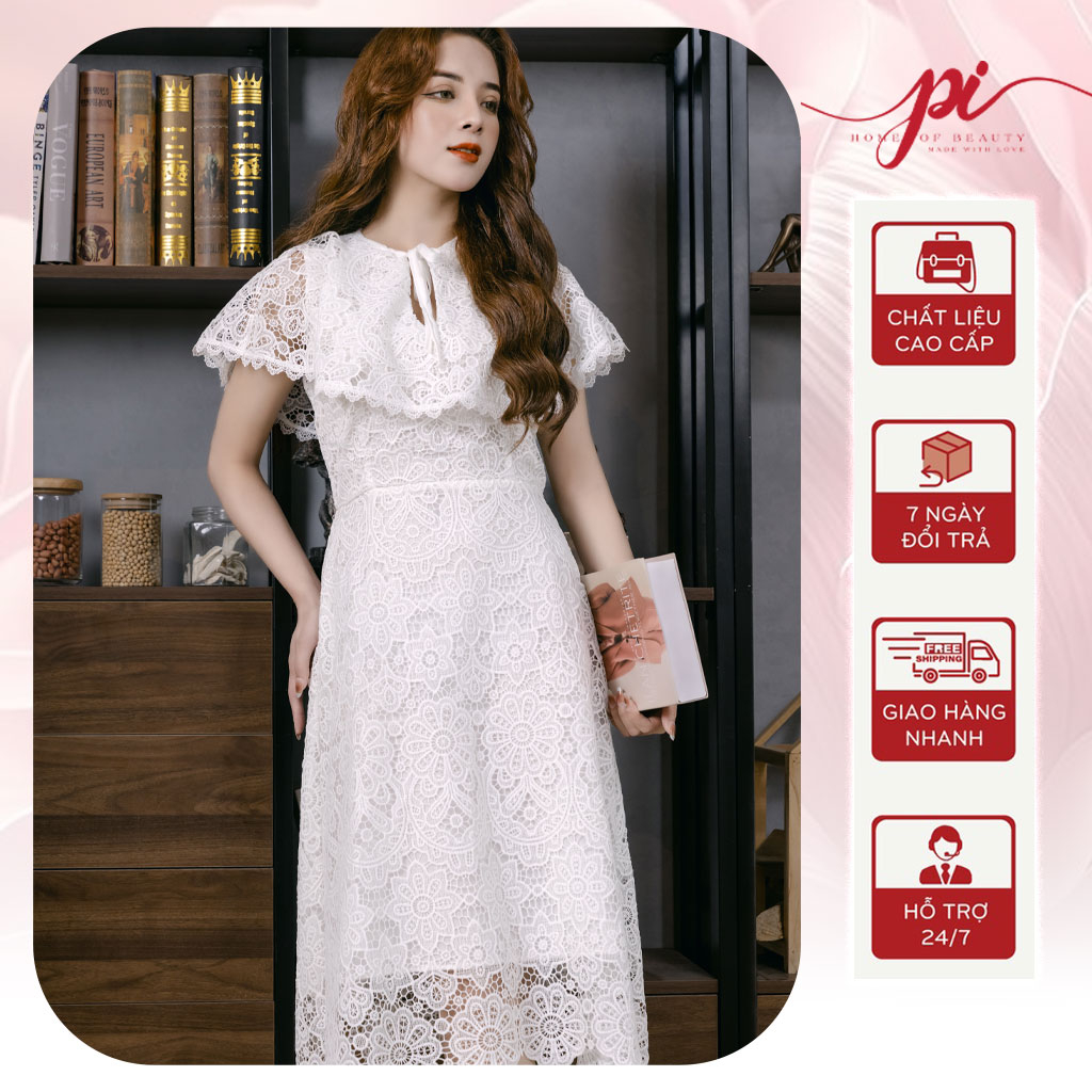 Váy Ren Bèo Cổ Màu Trắng Pi Home Of Beauty Made With Love 23V003