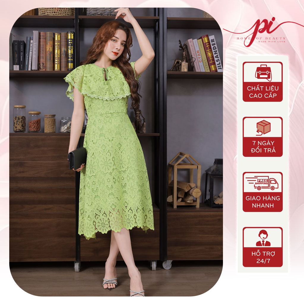 Váy Ren Bèo Cổ Màu Xanh Cốm Pi Home Of Beauty Made With Love 23V004