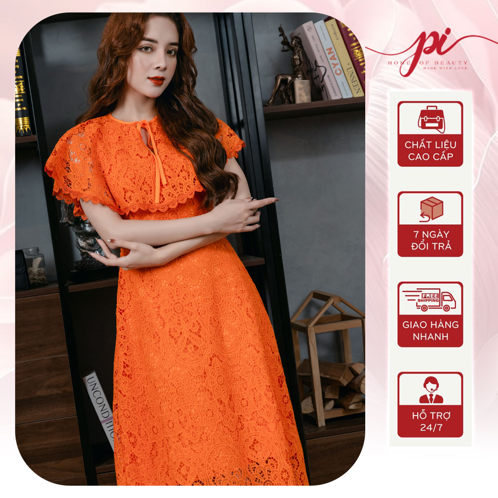 Váy Ren Bèo Cổ Màu Cam Pi Home Of Beauty Made With Love 23V005