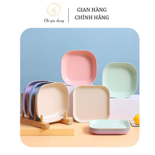 Sét 8 đĩa lúa mạch 4 nông 4 sâu kiểu mới ( mix 5 màu cực xinh) đĩa vuông size 14,5cm