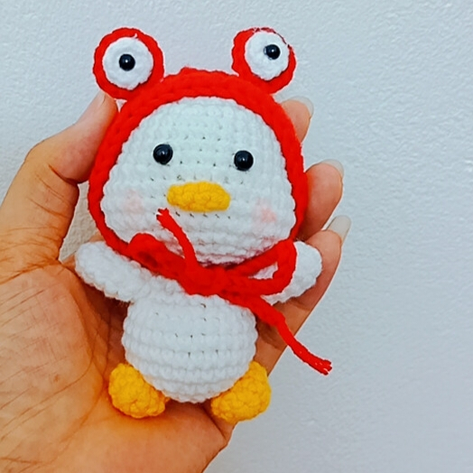 Móc khoá len vịt đội mũ ếch