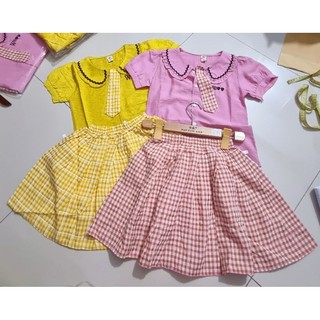Set áo sơmi phối chân váy caro bé gái xinh xắn dễ thương