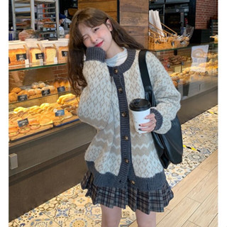 Áo khoác cardigan dệt kim xám đen tay dài thời trang xứ A Nam cho nữ