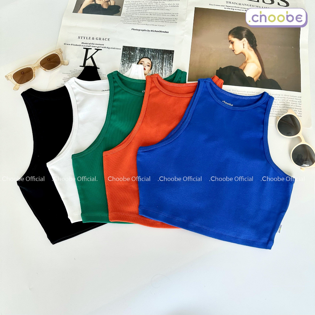 Áo croptop Choobe ba lỗ nữ cổ tròn cao cotton sát nách kiểu ôm dáng lửng body thun tank top vải co giãn tốt A100