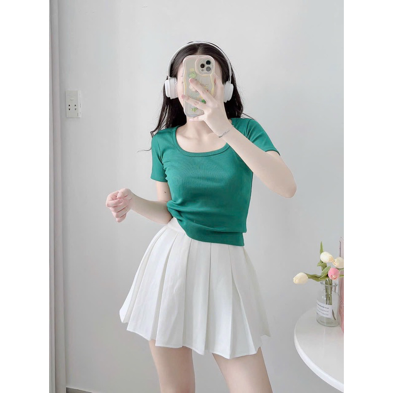 Áo thun body tay ngắn cổ U gân Quảng Châu
