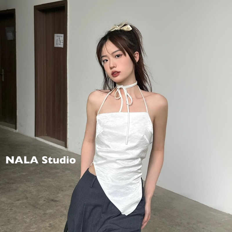 Áo lụa cổ yếm sexy buộc dây thắt nơ hai lớp - Cleli Top