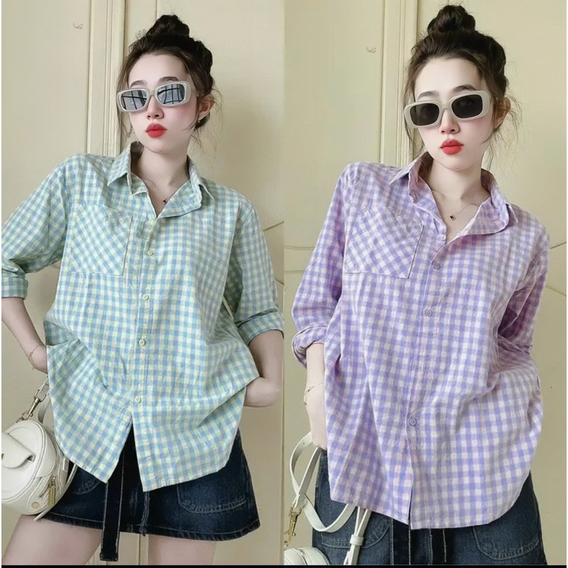 Áo sơ mi kẻ ô dài tay chất đũi mát