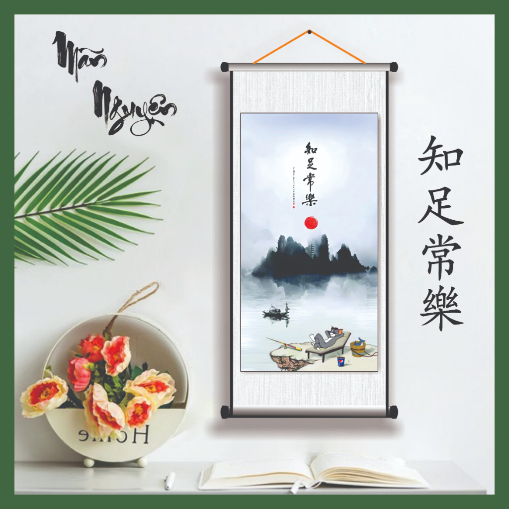 Tranh Mèo Tom thư pháp treo tường | Mãn Nguyện