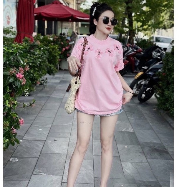 Áo thun nữ tay lỡ chất cotton khô 3158 ĐÍNH THÁNH GIÁ phong cách Hàn Quốc THUUNISEX M955