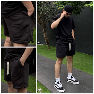 Quần short đùi nam nữ thun nỉ bông cotton trơn basic EWIGEN , thể thao ,  đứng form , gọn gàng thoáng mát - BLACK