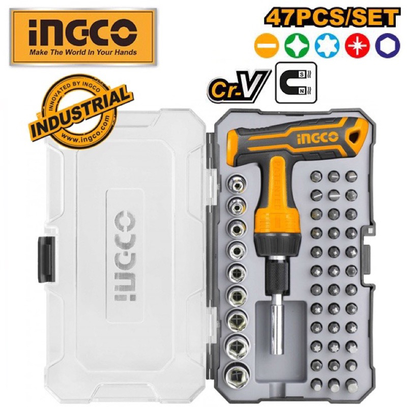 ĐỒ NGHỀ INGCO Bộ tua vít tay cầm chữ T 47 chi tiết HKSDB0478