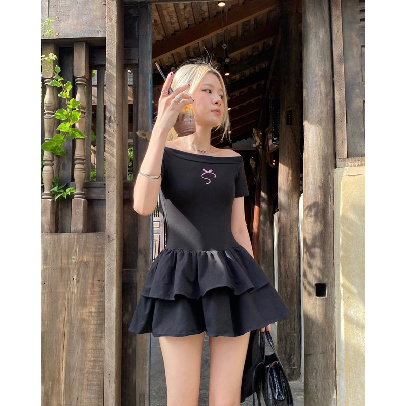 Váy Trễ Vai Nơ Thêu Nổi | Calla Dress -  Esmeé