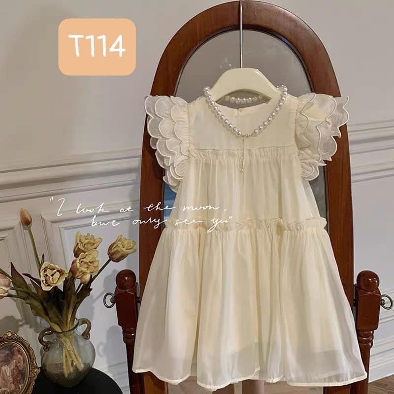 T114 Váy cho bé - Váy tơ hoa 3 tầng tay cho bé gái