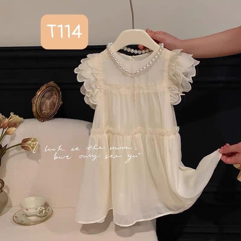 T114 Váy cho bé - Váy tơ hoa 3 tầng tay cho bé gái