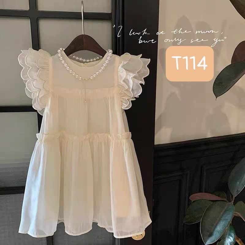 T114 Váy cho bé - Váy tơ hoa 3 tầng tay cho bé gái