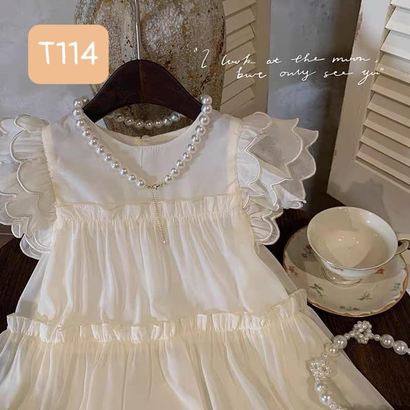 T114 Váy cho bé - Váy tơ hoa 3 tầng tay cho bé gái