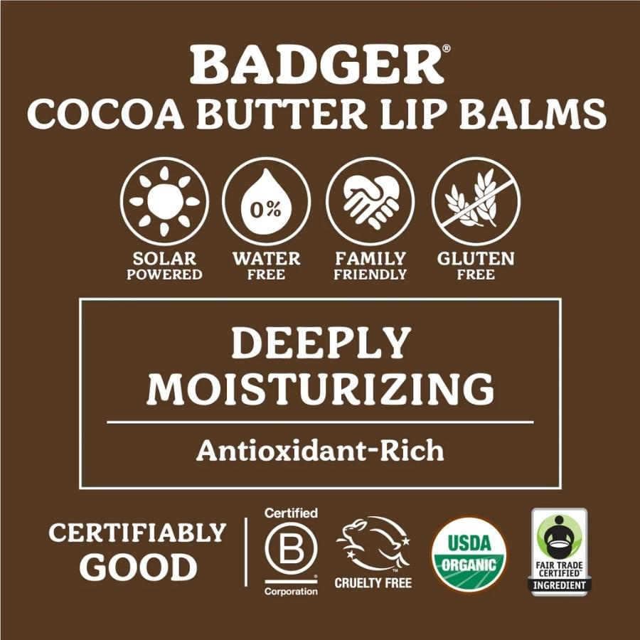 Son Dưỡng Hữu Cơ USDA Organic Dịu Môi Khô Nứt BADGER Tea Tree & Lemon Balm Herbal Lip Balm - Cocoa Butter An Toàn Mẹ Bầu