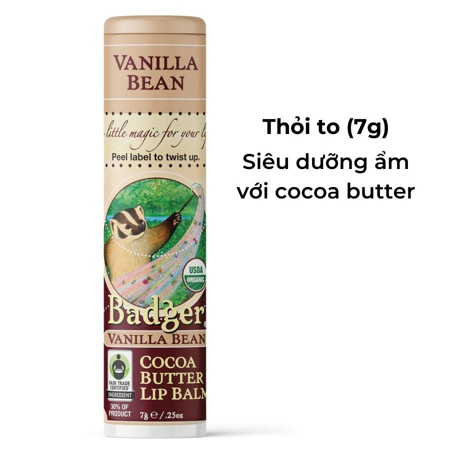 Son Dưỡng Hữu Cơ Mềm Dịu Môi Vanilla Bean Cocoa Butter BADGER USDA Organic Lip Balm Thiên Nhiên An Toàn Mẹ Bầu Em Bé