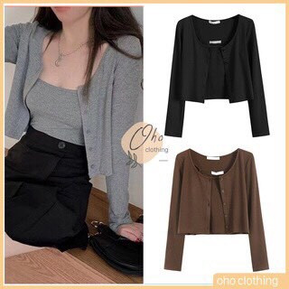 Sét áo cadigan nữ dáng croptop, áo hai dây nữ kèm áo khoác cadigan. Chất thun gân cao cấp.