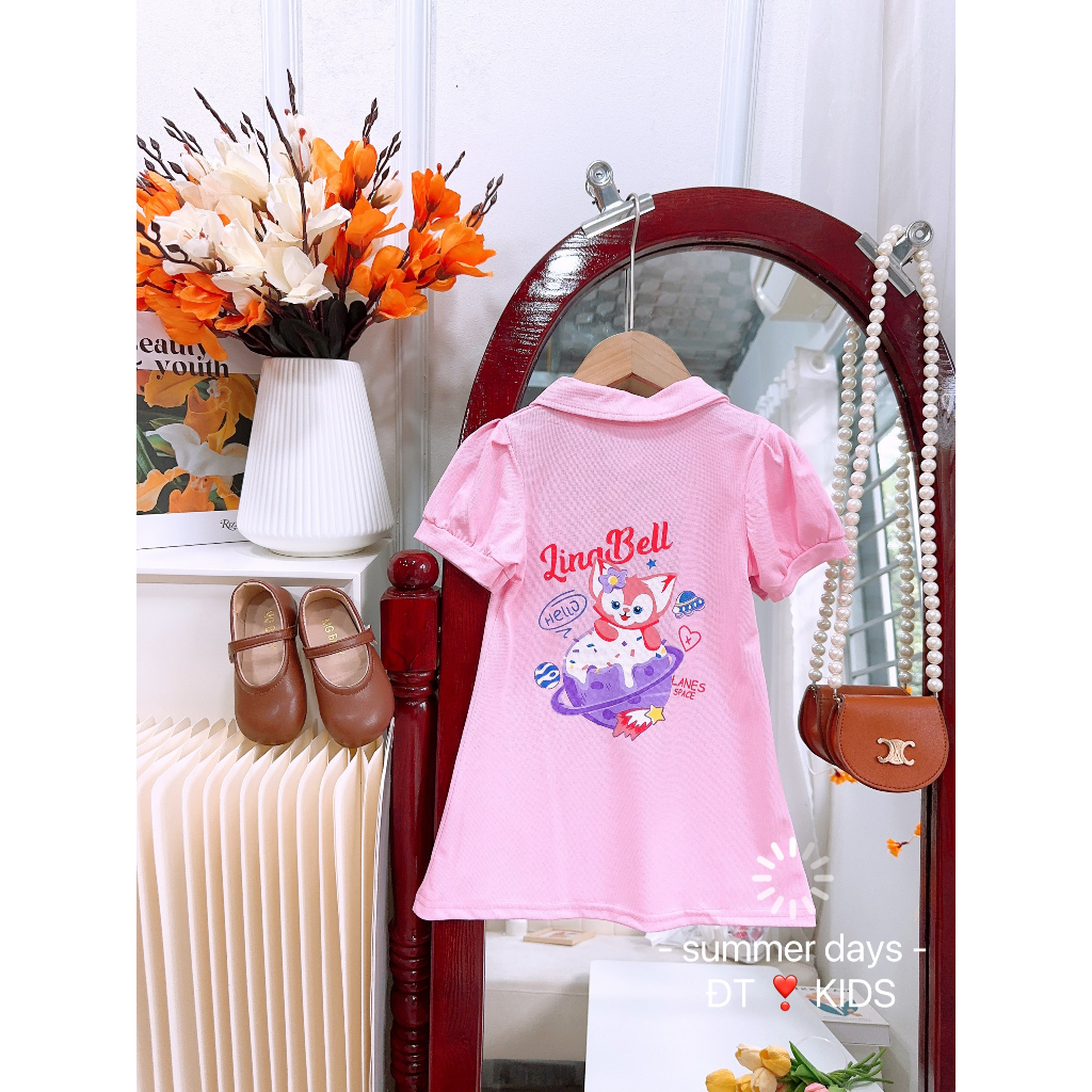 Xả kho - váy polo cáo 2 màu trắng hồng, váy sát nách chất liệu cotton mềm mát cho bé gái