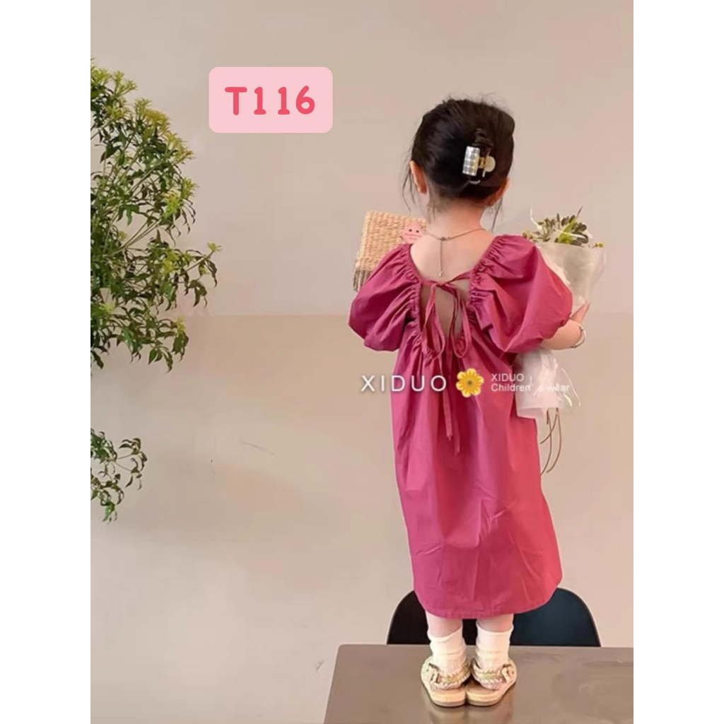 T116 Váy cho bé - Váy hồng chun tay cho bé yêu