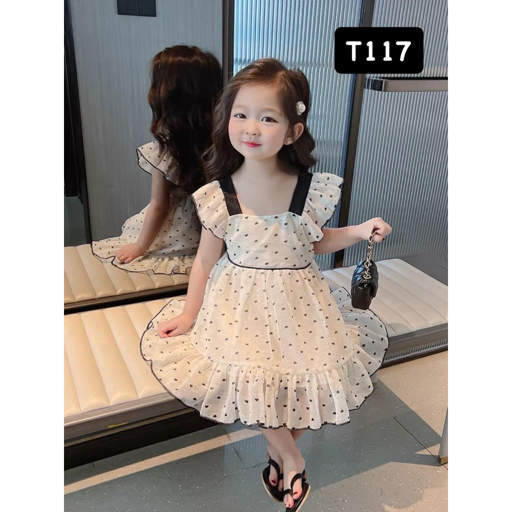 T117 Váy cho bé - Váy tơ tim nơ sau cho bé