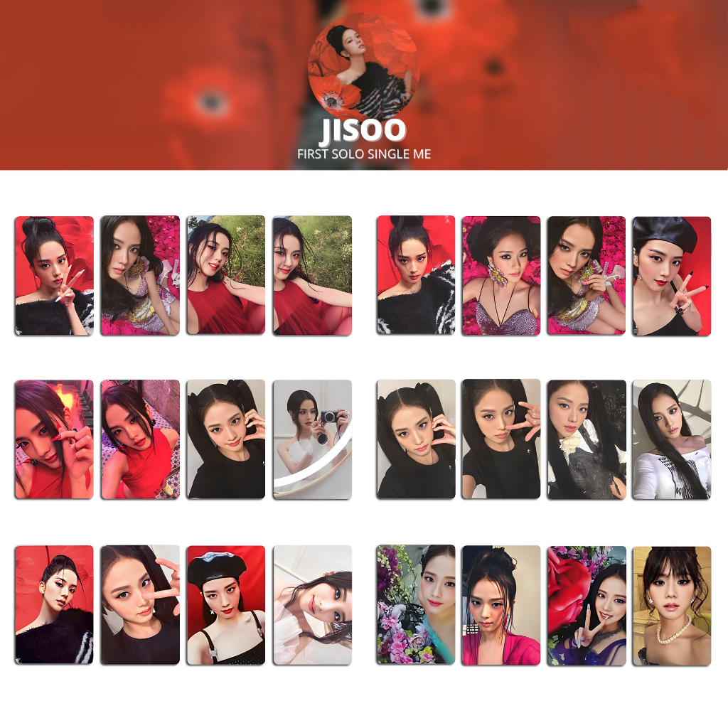 Set 4 Photo unoff card  Kim Ji Soo bo góc đặc biệt cán 2 mặt Album ME FLOWER nhóm nhạc BLACKPINK