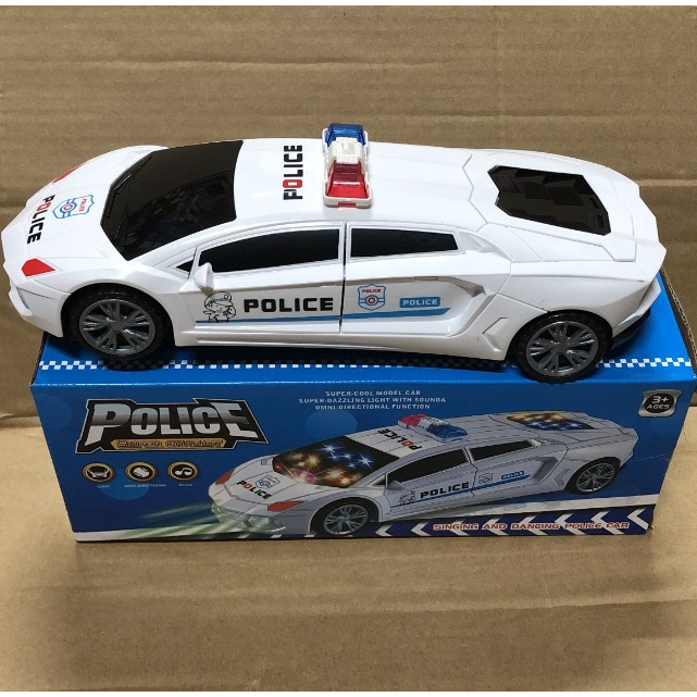 Đồ chơi xe ô tô cảnh sát mở cốp mở cánh cửa có nhạc có đèn xoay tròn 360 độ cho bé