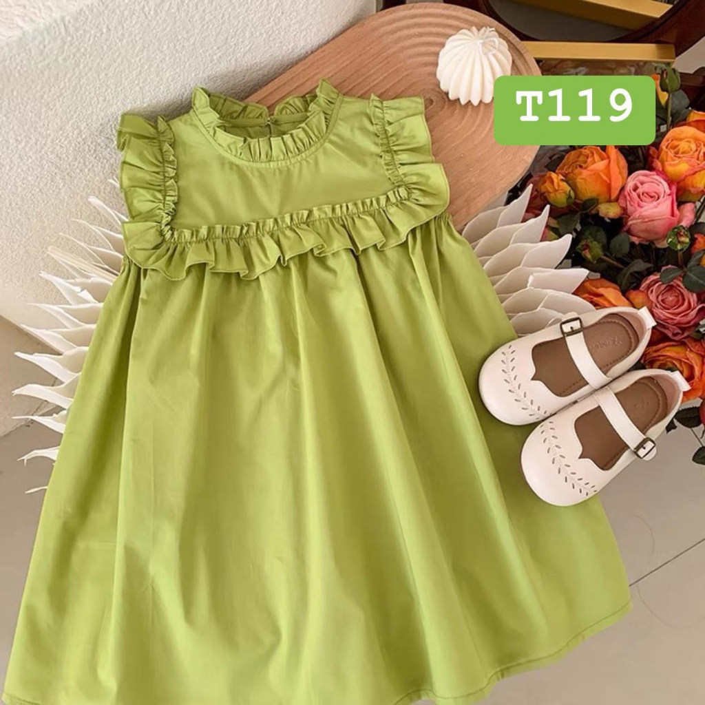 T119 Váy cho bé- Váy xanh bèo cổ vuông cho bé