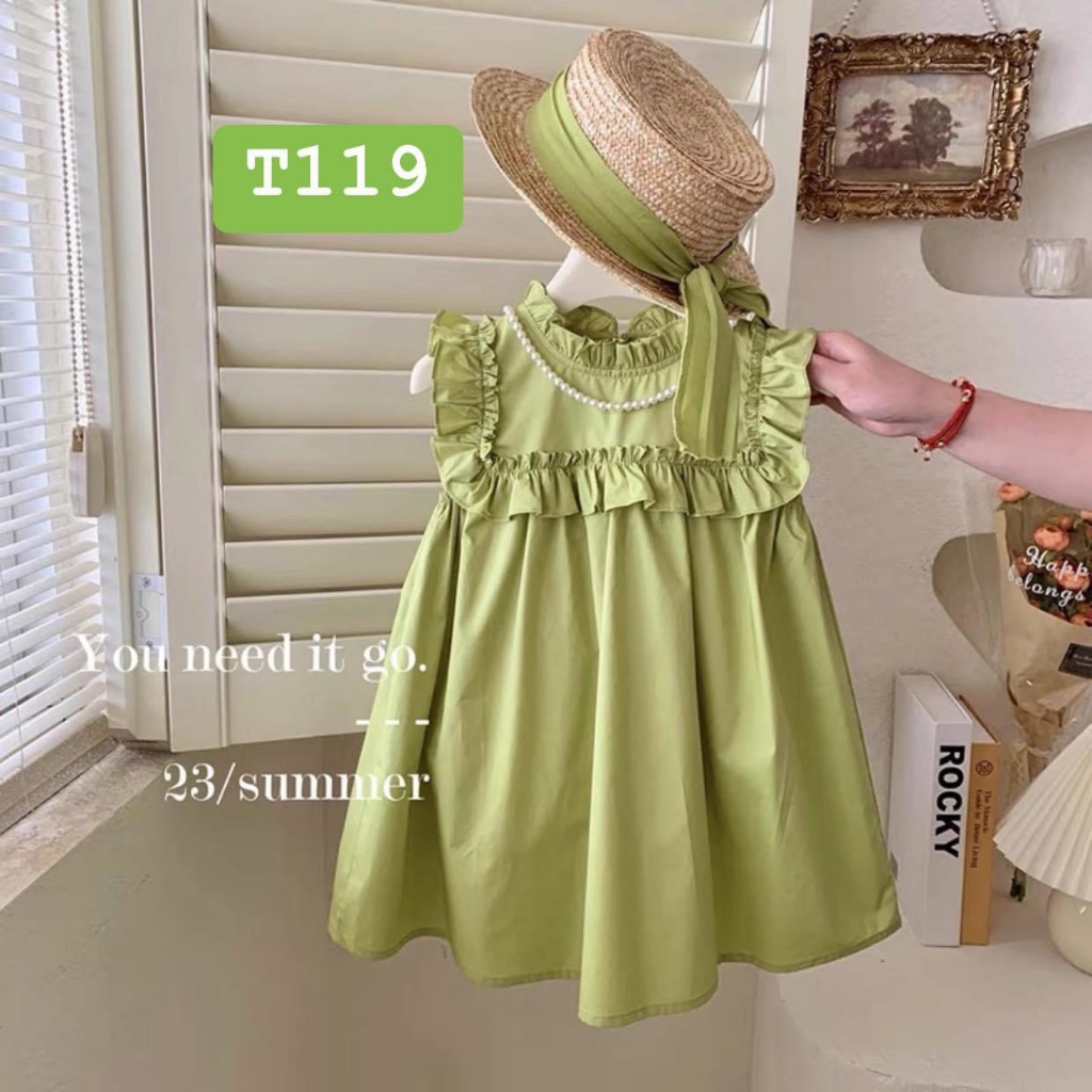 T119 Váy cho bé- Váy xanh bèo cổ vuông cho bé
