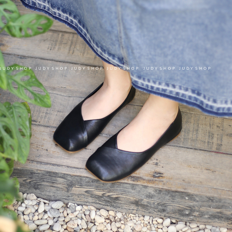 Giày Búp Bê - Giày Bệt MEIBAIYI Mũi Vuông Chỉ Xéo Da Mềm Êm Chân QCCC FULL BOX