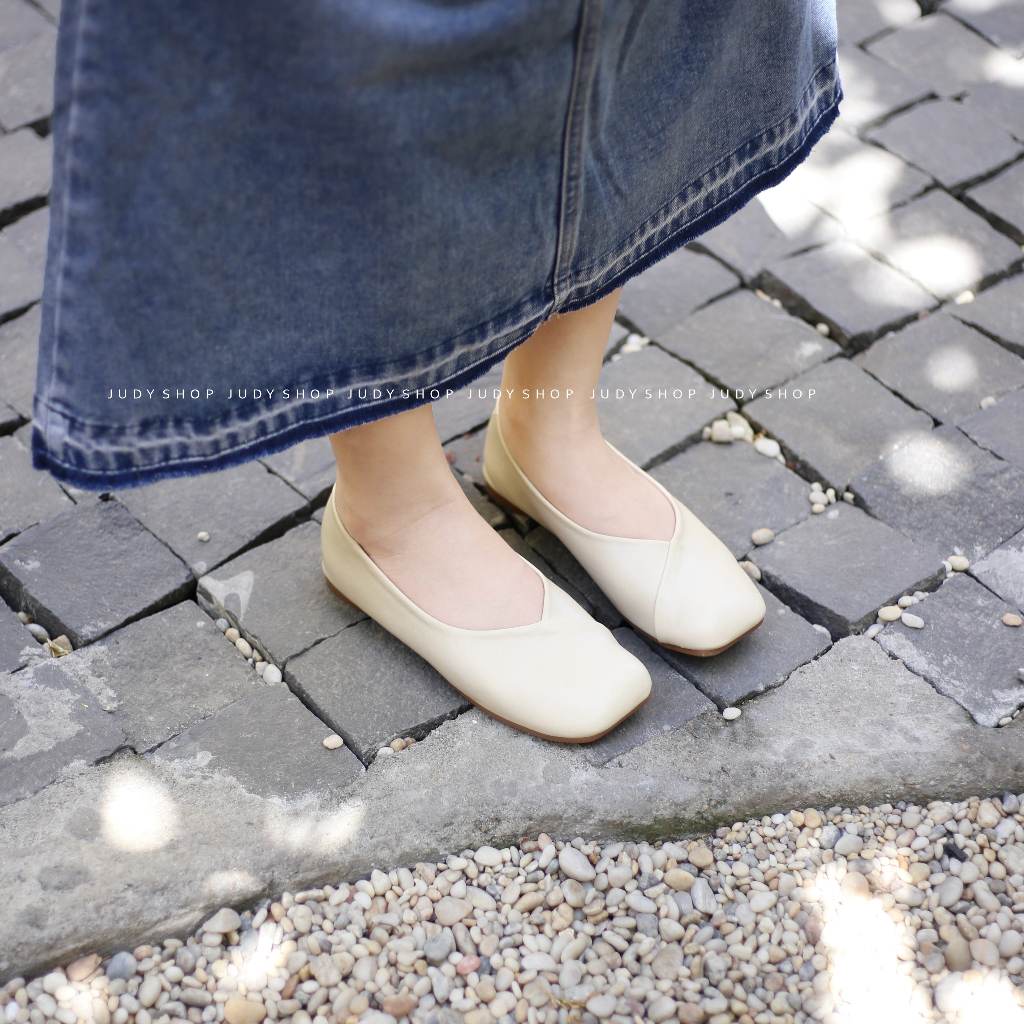 Giày Búp Bê - Giày Bệt MEIBAIYI Mũi Vuông Chỉ Xéo Da Mềm Êm Chân QCCC FULL BOX