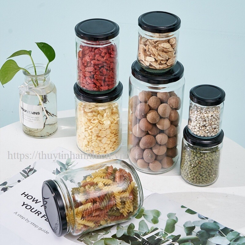 Hũ thủy tinh 500ml nắp thiếc đen
