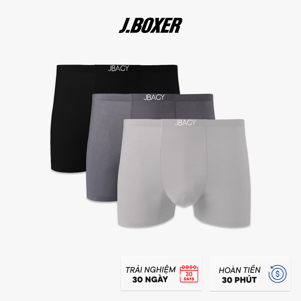 Combo 3 boxer nam, quần sịp đùi nam Thương hiệu Jbagy,  màu ngẫu nhiên vải Thun Lạnh