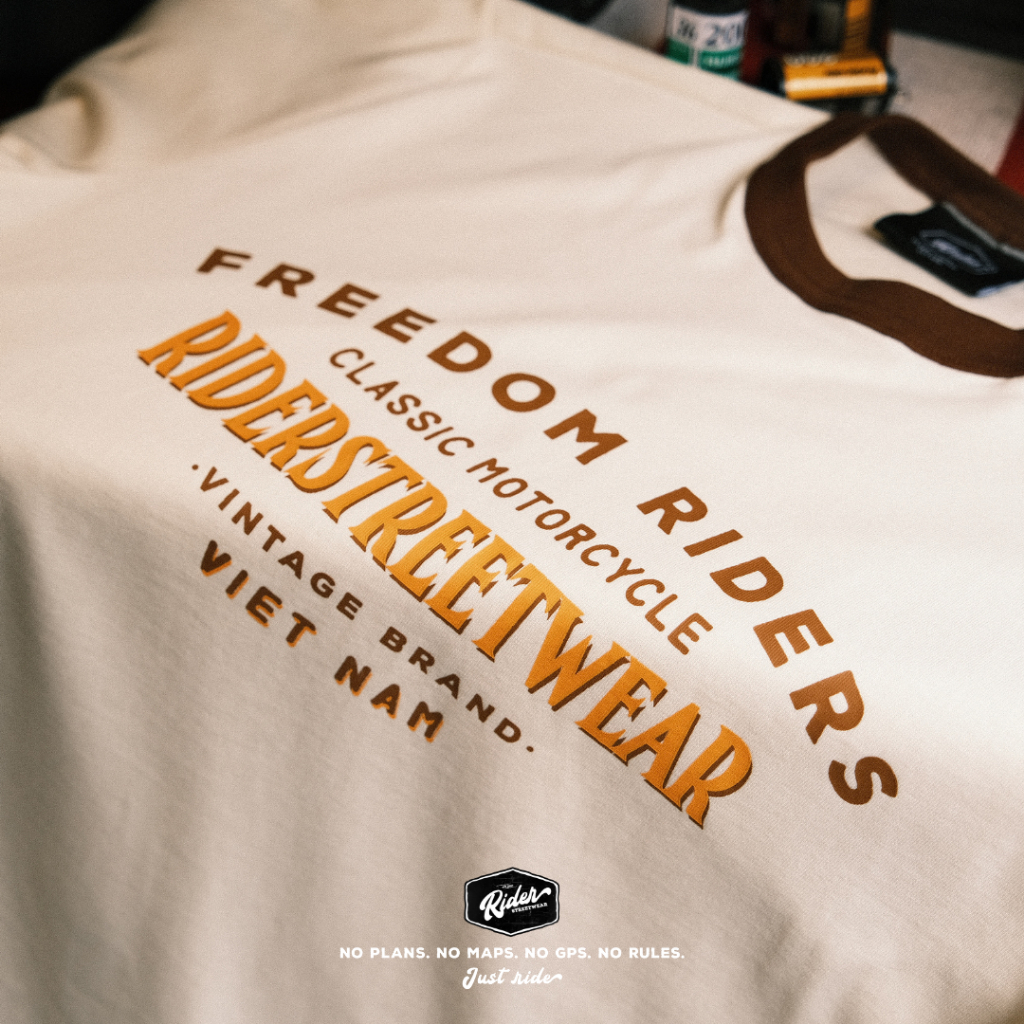 Áo thun Freedom Riders Tee phối bo viền cổ điển dành cho nam nữ - Rider Streetwear