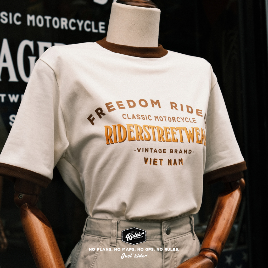Áo thun Freedom Riders Tee phối bo viền cổ điển dành cho nam nữ - Rider Streetwear