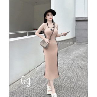 Đầm yếm viền màu thêu logo chà nèo kiểu 2 sọc đứng bên ôm body dáng dài cực hot , chất thun gân mềm mịn