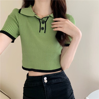 Áo len croptop cổ bẻ cộc tay 247plus - AolenpolocroptopA11_P6K13