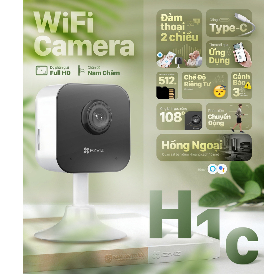 Camera wifi trong nhà Ezviz H1C Full HD 1080p, đàm thoại 2 chiều, báo động tiếng trẻ khóc, quay hồng ngoại ban đêm