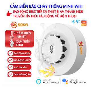 Thiết bị cảm biến báo cháy đầu báo khói không dây wifi SOKA thông minh hoạt động độc lập cho gia đình báo qua điện thoại
