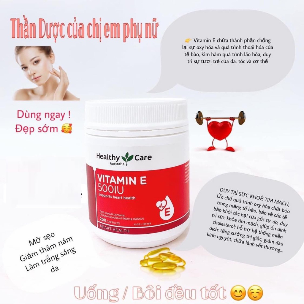 Healthy Care Vitamin E 500IU Viên Uống Bổ Sung Sức Khỏe Tăng Cường Nội