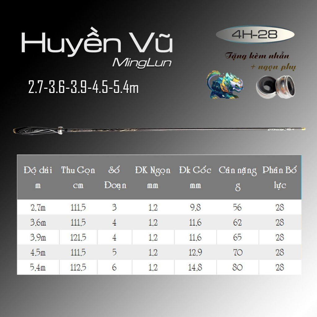 Cần Câu Đơn Đài Huyền Vũ 4H tải tĩnh 1.5kg,Cần câu tay huyền vũ 4h -Đồ Câu Quyền Trang