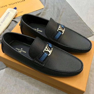 Giầy lười mọi da LVV dù xanh nam ( lười khâu GGG đen xanh đỏ)